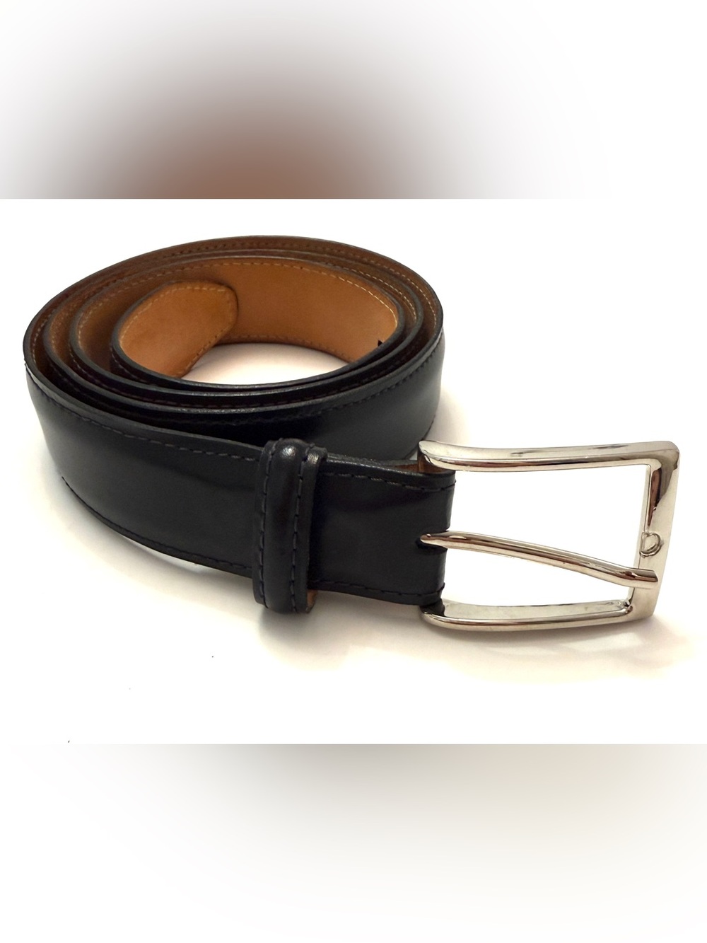 Martin Dingman Black Leather Belt Men’s Size 38 Silver Buckle Made in USA